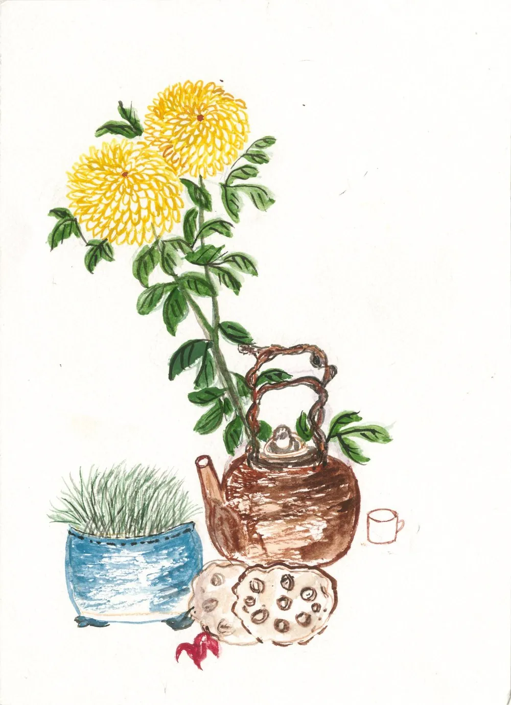 客户作品：菊与茶壶静物